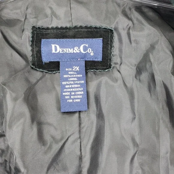 Denim & Co. Women Size 2X Suede Leather Fringed Jacket Blazer Black